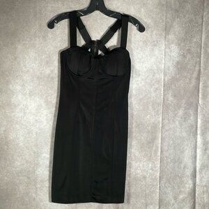 Grass Collection | Black Fitted Bodycon Strappy Mini Dress | Size 5